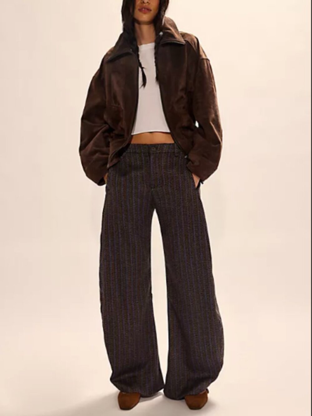 Free People Spotlight Herringbone Barrel Trousers size 8 pinstripe bohemian